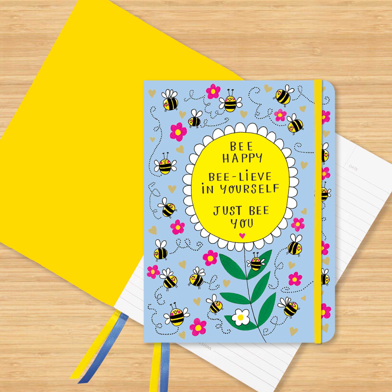 A5 Notebook - Bee Happy | Bees & Sunflower Design