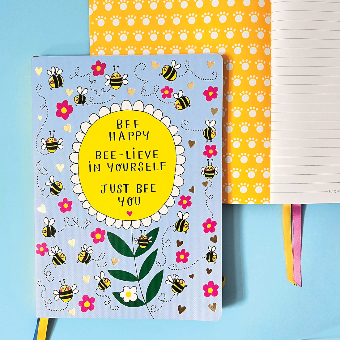 A5 Notebook - Bee Happy | Bees & Sunflower Design