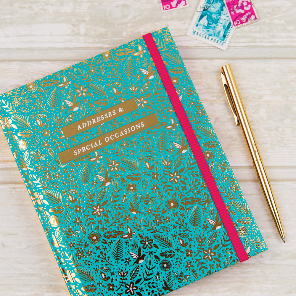 Address Book Teal & Gold Floral
