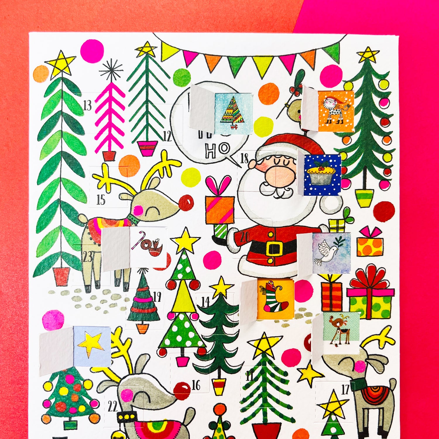 Advent Calendar Card - Santa, Reindeer & Trees