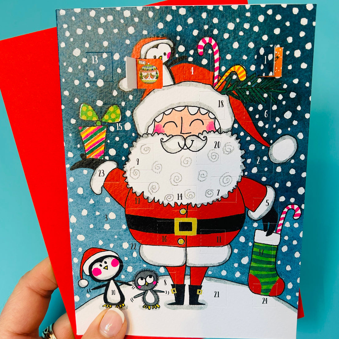 Advent Calendar Card - Santa & Penguins