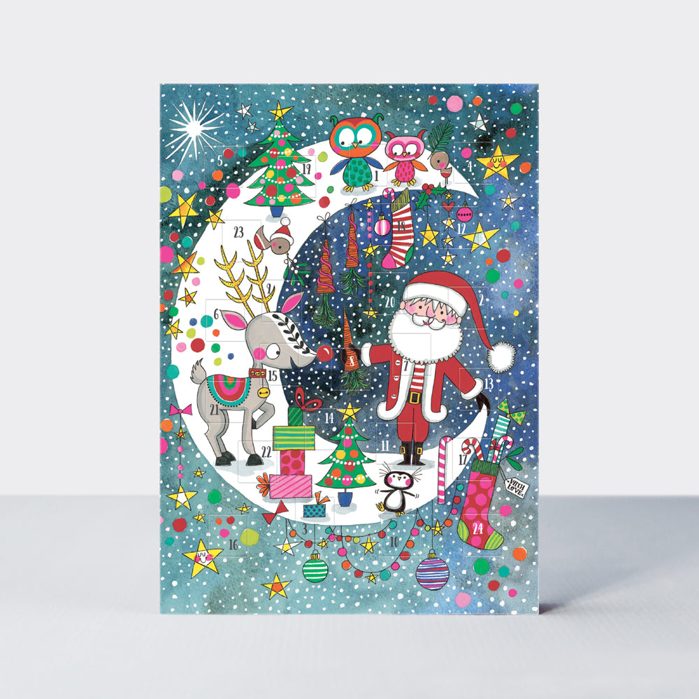 Advent Calendar Card - Santa & Rudolph On Moon