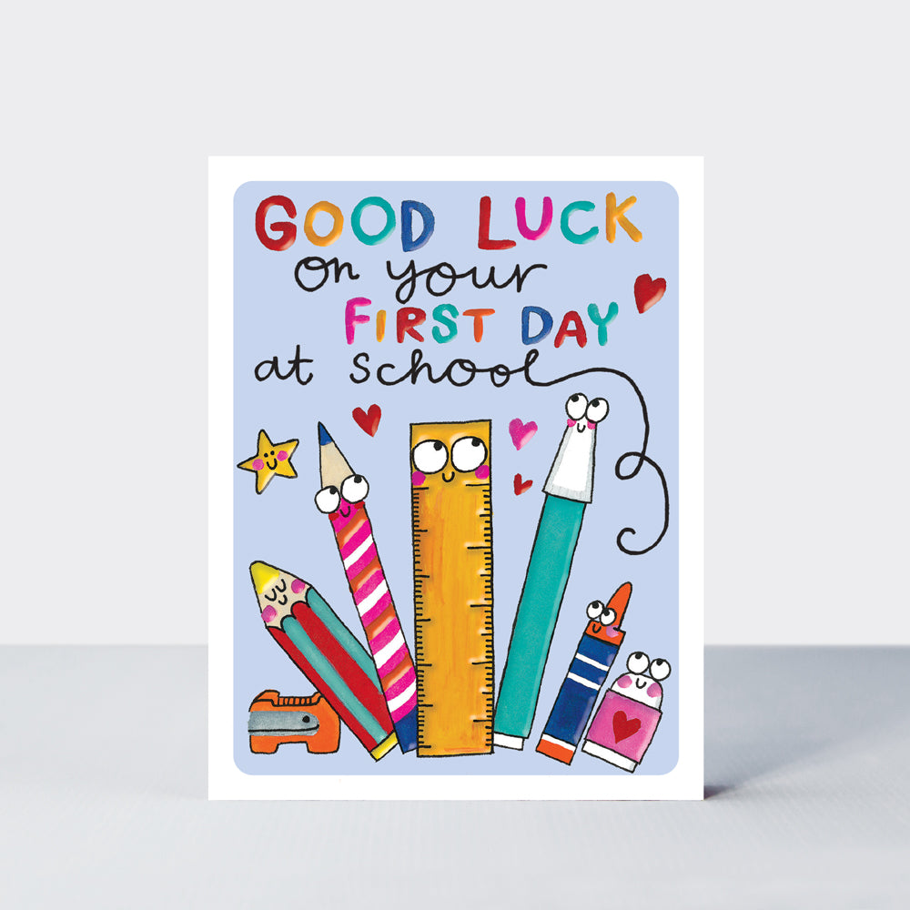 Academic Hey! - Good Luck 1st Day At School Card Pens & Pencils