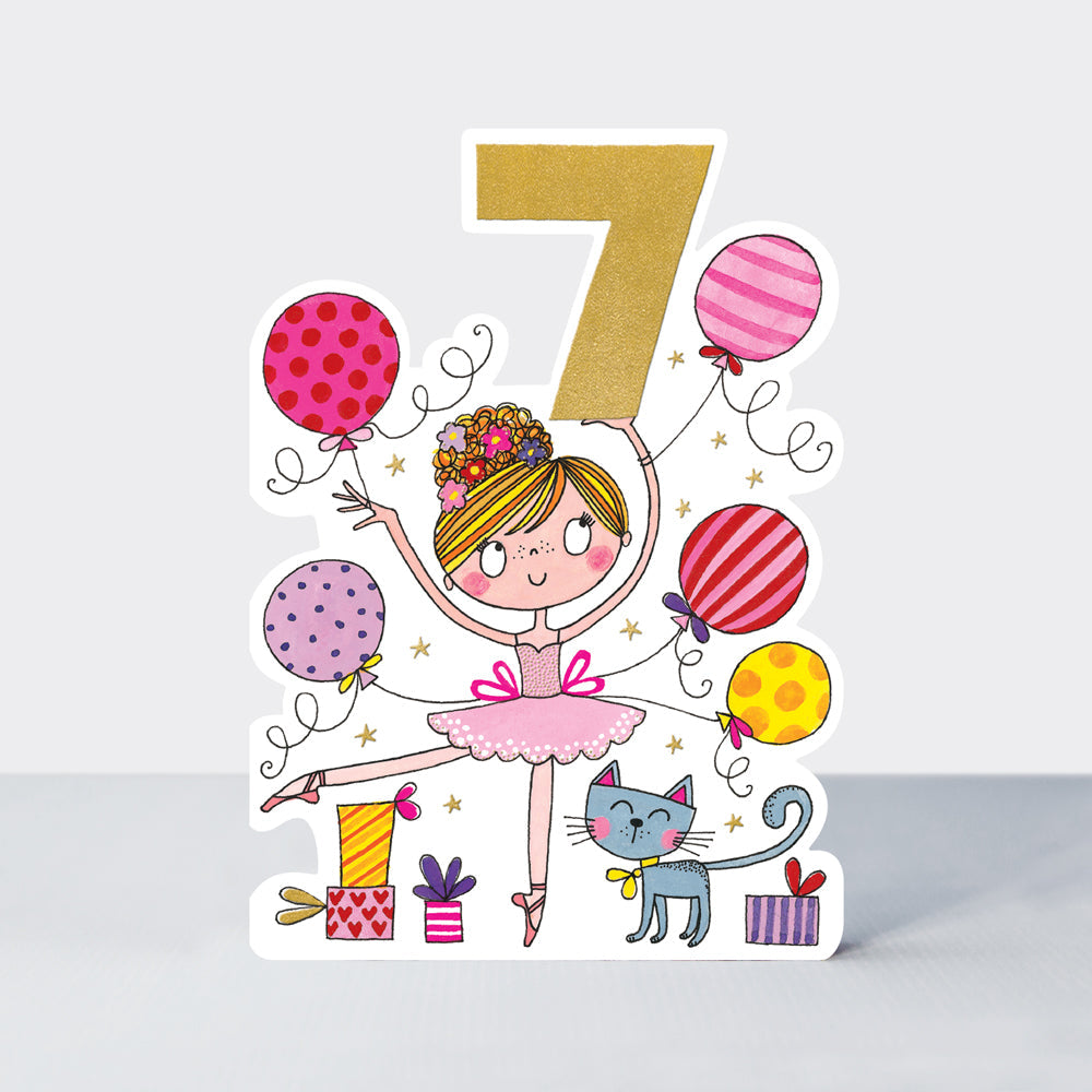 Balancing Act - Age 7 Birthday Card Girl Ballerina