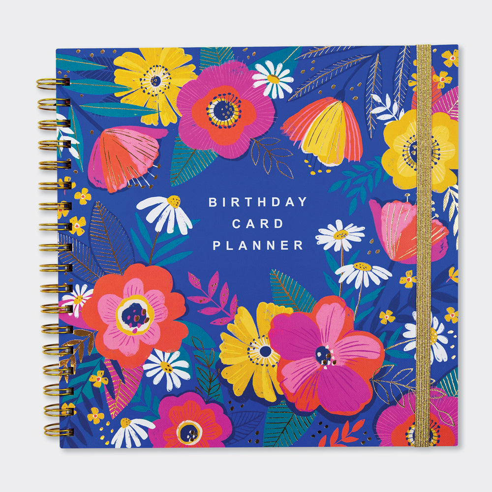Vibrant gold foiled floral Birthday Card Planner Book front cover