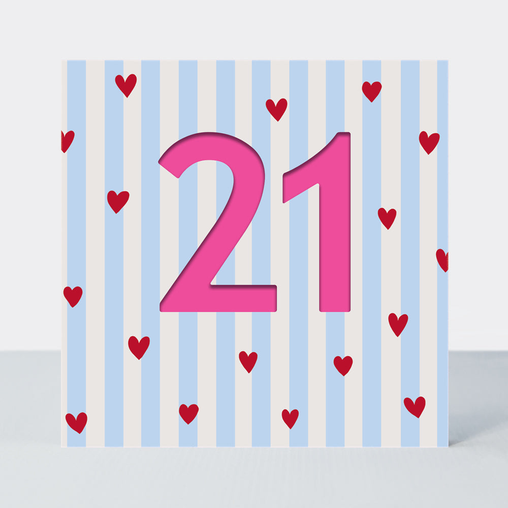 Bon Bon - Age 21 Birthday Card Hearts and Stripes