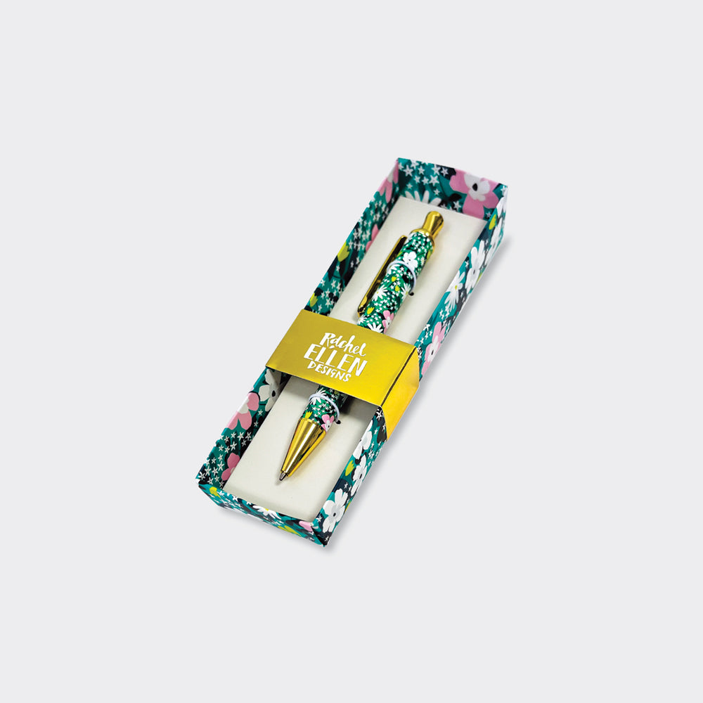 Boxed Pen - Teal/Pink Floral