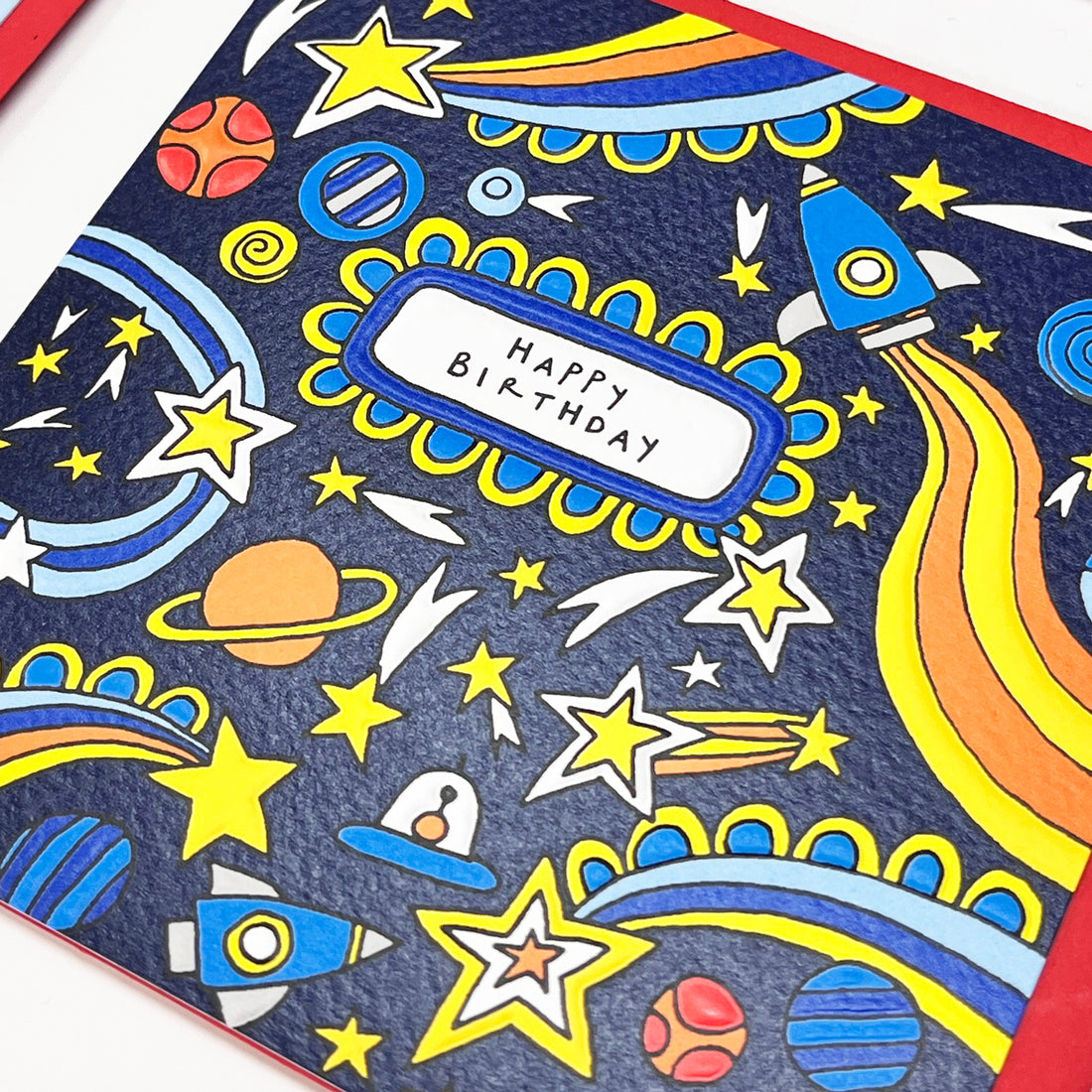 Scatter Brain - Happy Birthday/Comic Book Style Space Doodles Birthday Card
