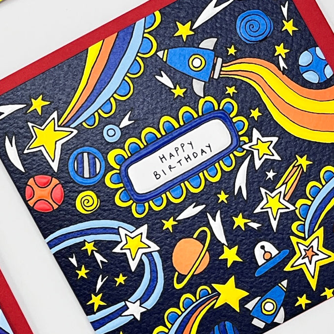 Scatter Brain - Happy Birthday/Comic Book Style Shooting Stars Birthday Card