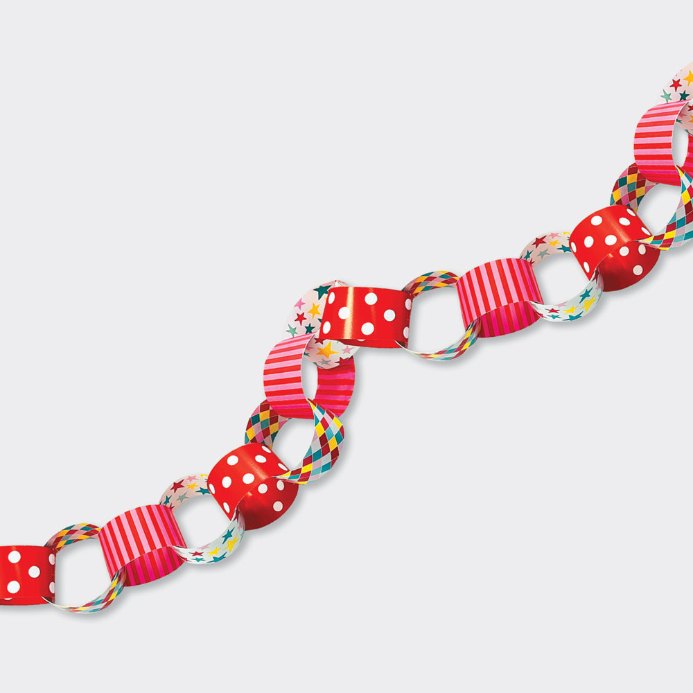 Party Paper Chain Kit - Patterned - Checks, Spots, Stripes and Stars