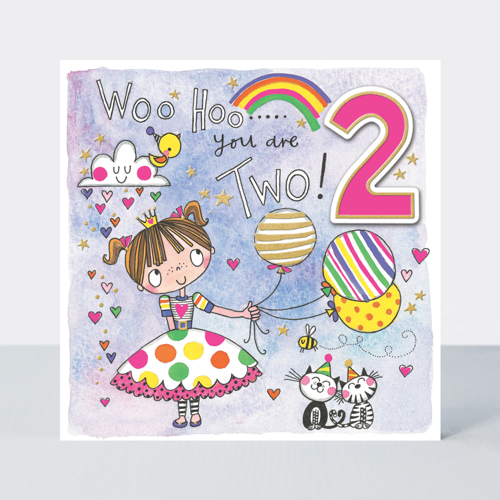 Chatterbox - Age 2 Girl with Balloons - Birthday Card