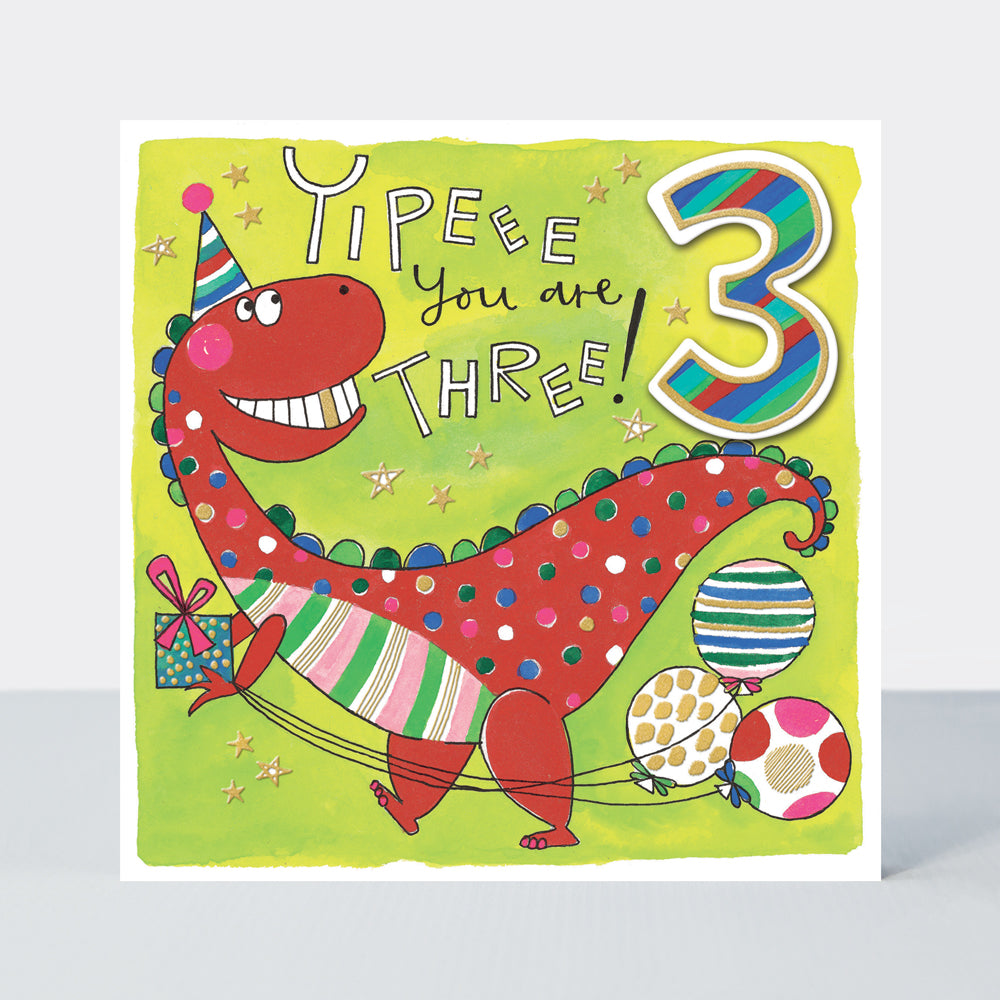 Chatterbox - Age 3 Dinosaur with Balloons - Birthday Card