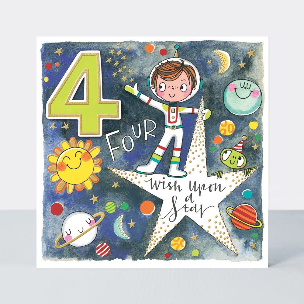 Chatterbox - Age 4 Boy Astronaut on Star - Birthday Card