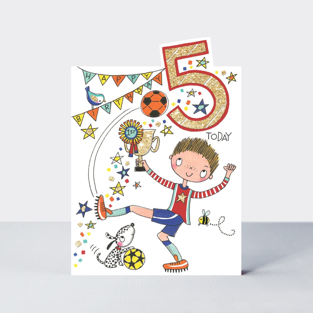 Cherry on Top - Age 5 boy Footballer - Birthday Card