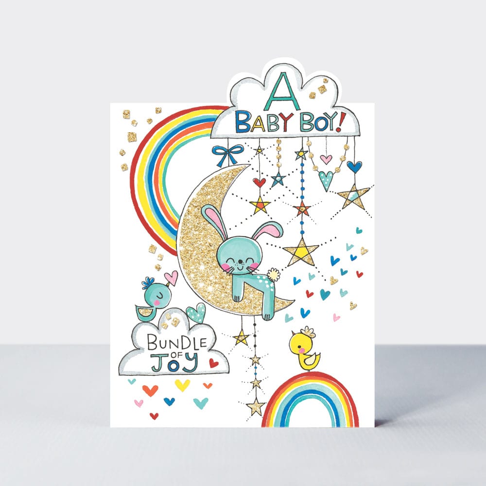 Cherry on Top - A Baby Boy! Bunny on Moon - Baby Card