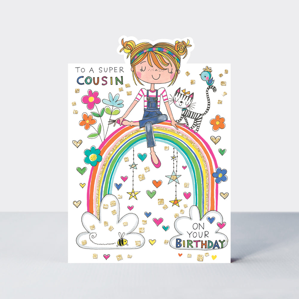 Cherry on Top - Super Cousin/Girl on Rainbow - Birthday Card