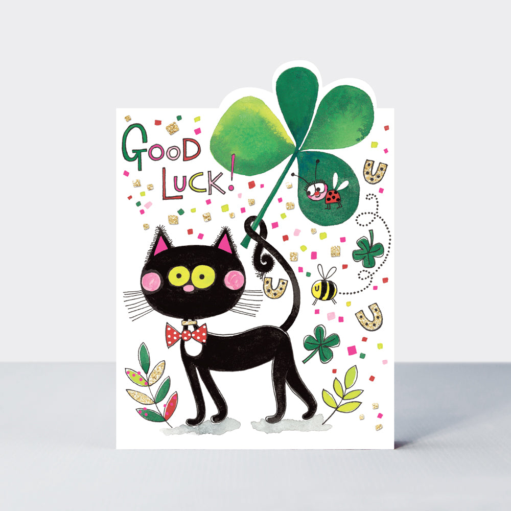 Cherry on Top - Good Luck/Cat & Clover - Greetings Card
