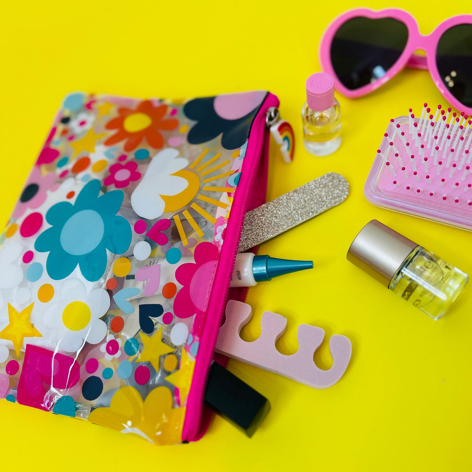 Clear Pencil Case/Pouch - Flowers, Hearts & Stars