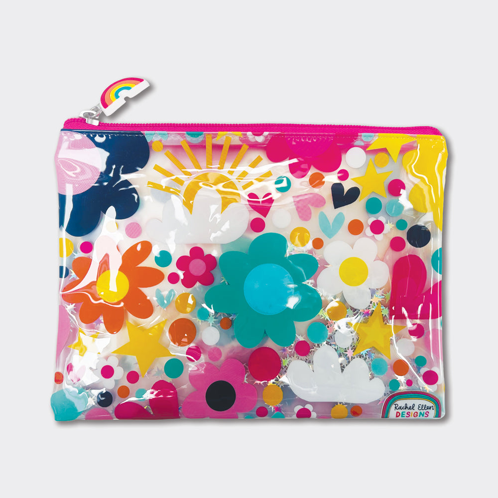 Clear Pencil Case/Pouch - Flowers, Hearts & Stars
