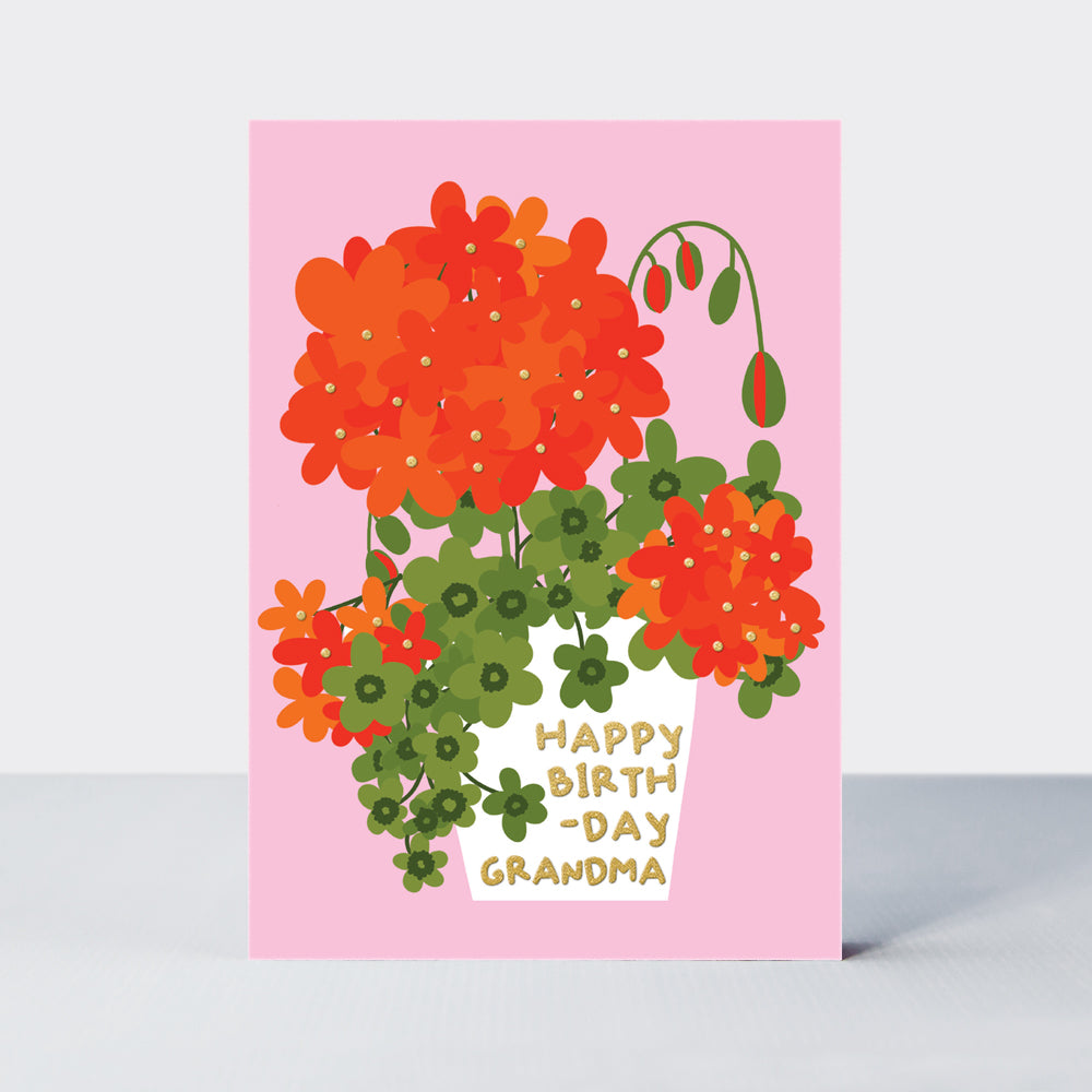 Oopsie Daisy - Happy Birthday Grandma/Red Geranium Flower Pot Birthday Card