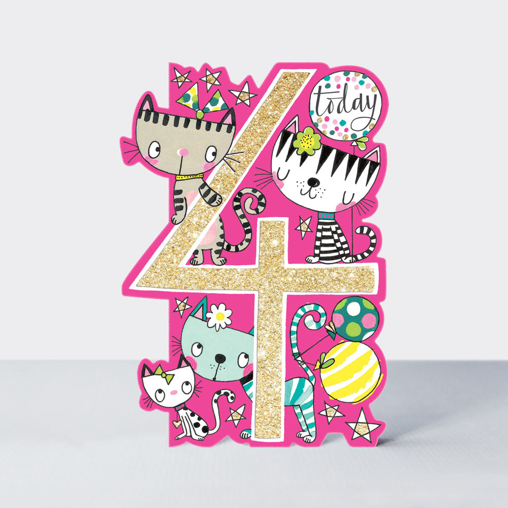 Little Darlings - Age 4 Girl Cats - Birthday Card