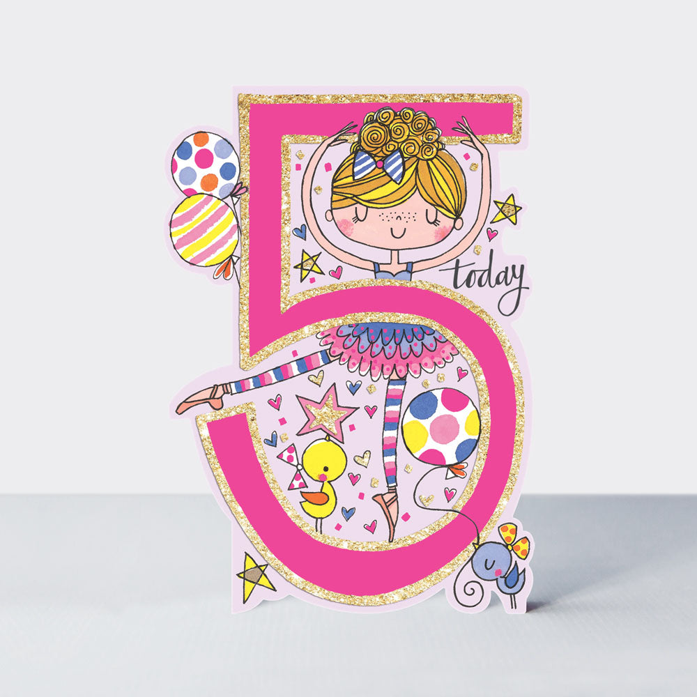 Little Darlings - Age 5 Girl Ballerina - Birthday Card