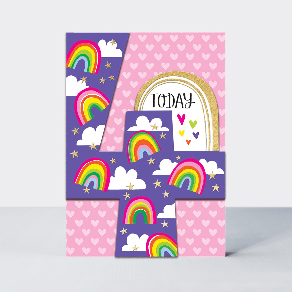 DITTO - Age 4 Girl Rainbows & Hearts - Birthday Card