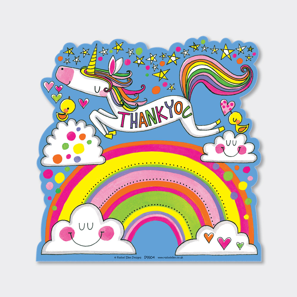 Unicorn Thank You Note Cards (8 Pack) -Magical Rainbow and Clouds