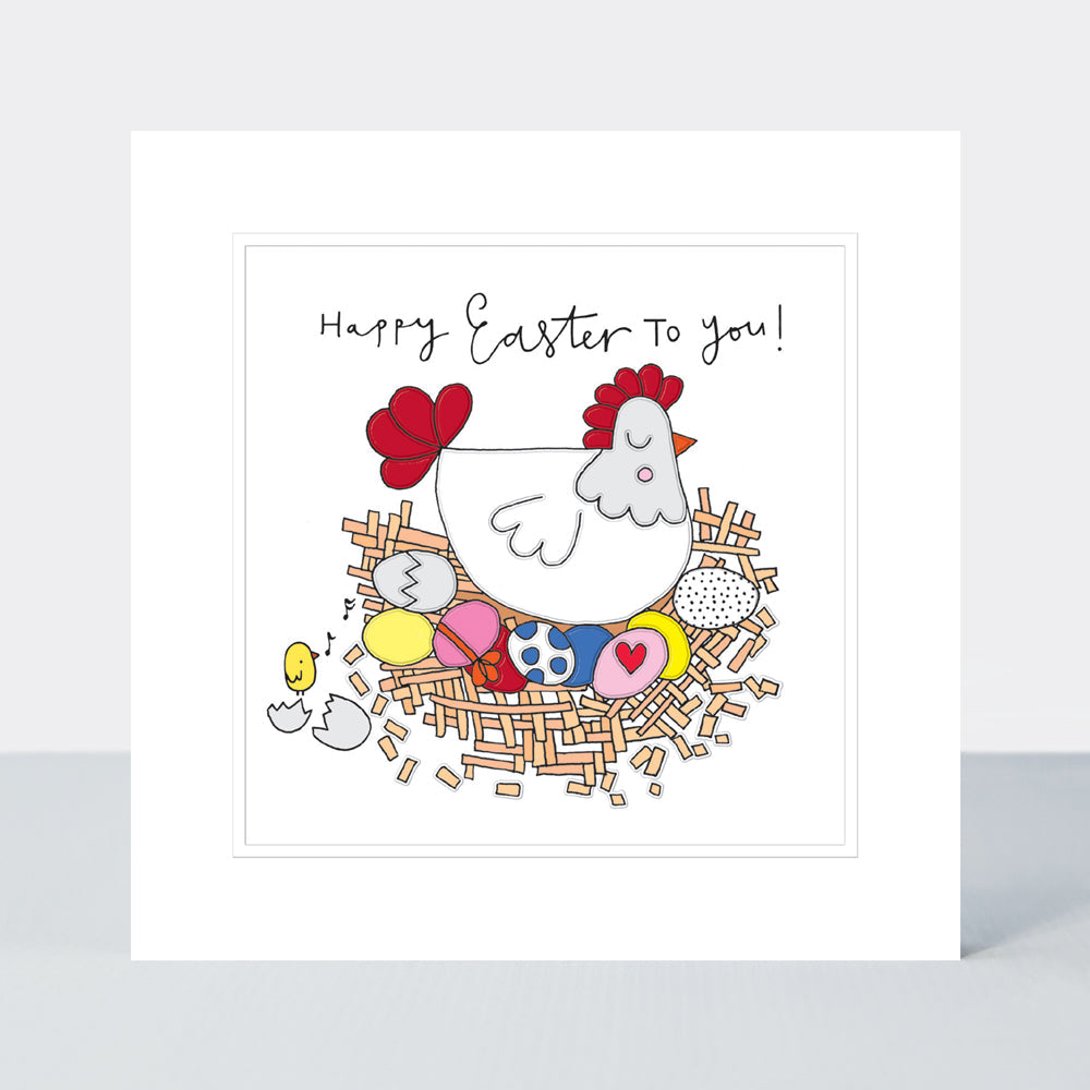 Easter Card - Pocket Rocket - Happy Easter To You Hen With Eggs