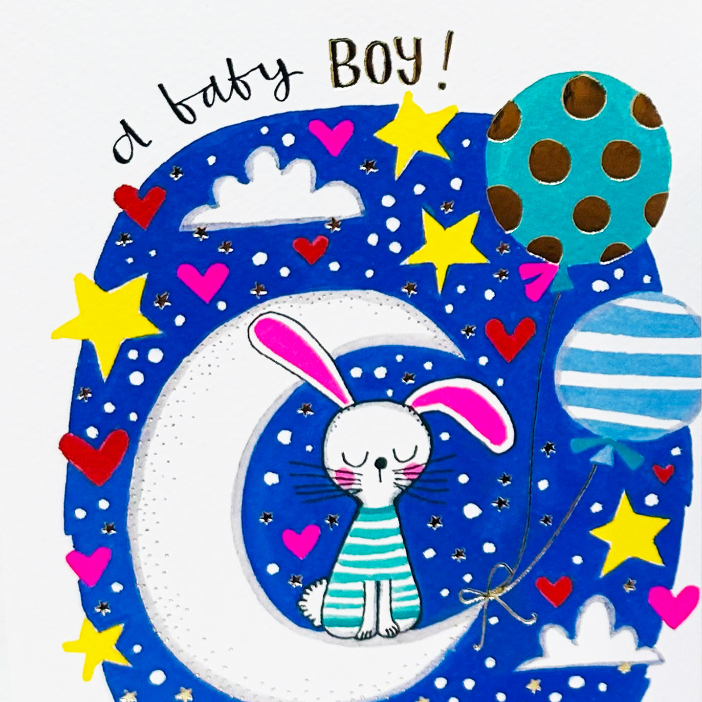 Fingerprint - Baby Boy/Rabbit On Moon Greetings Card