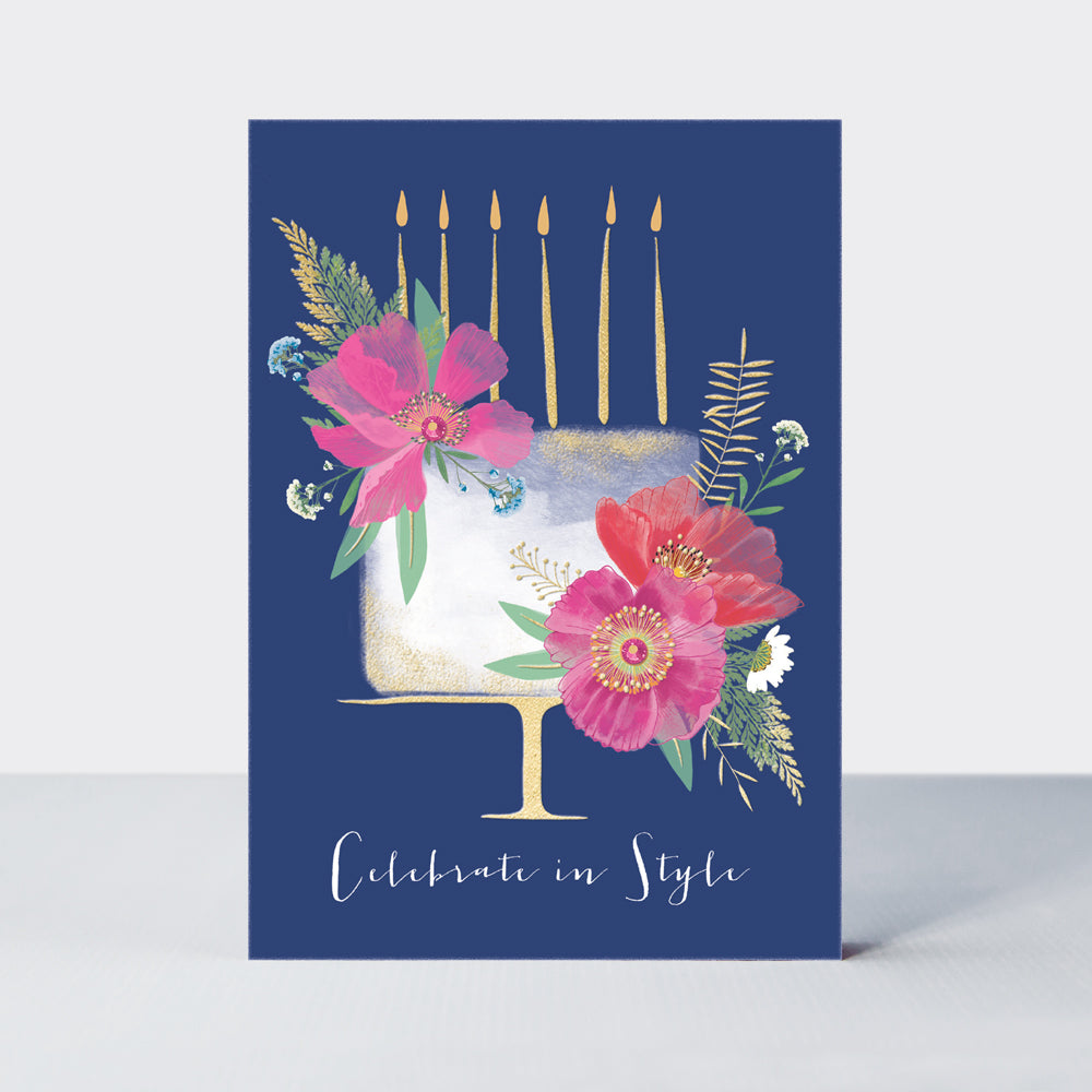 Wild Flower - Open birthday cake on navy - Birthday Card