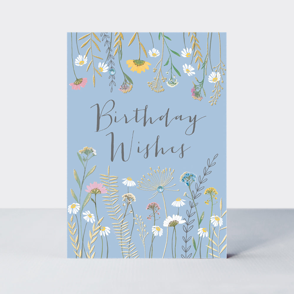 Wild Flower - Open birthday ditsy sprigs light blue - Birthday Card