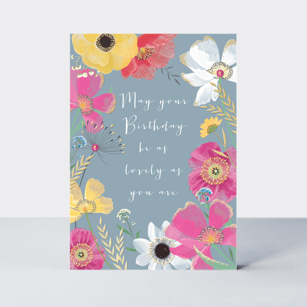 Wild Flower - Open birthday bright floral on grey - Birthday Card