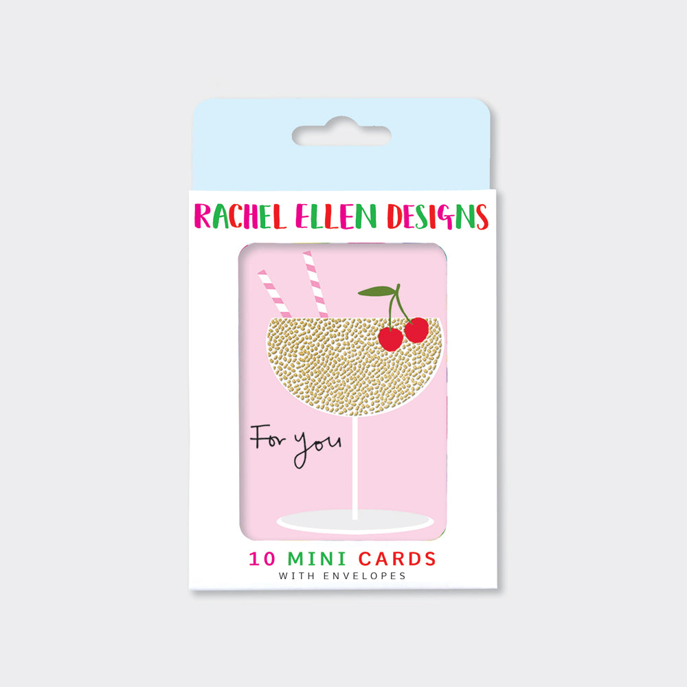 Pack of 10 Foiled Notecards - For You/Cocktail
