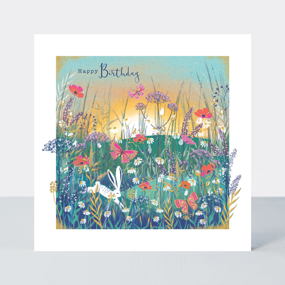 Gallery - Happy Birthday Rabbit & flowers - Birthday Card