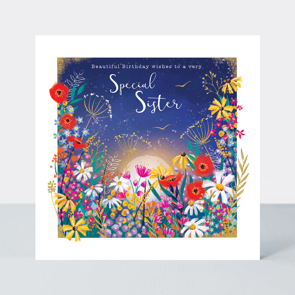 Gallery - Sister Birthday Floral On Purple - Birthday Card