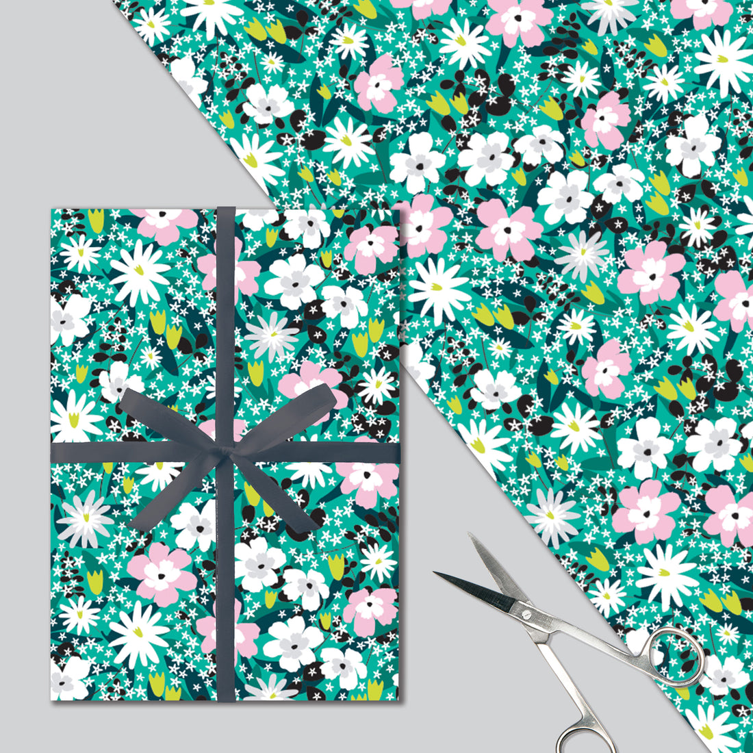 Gift Wrap Sheet -Teal Floral