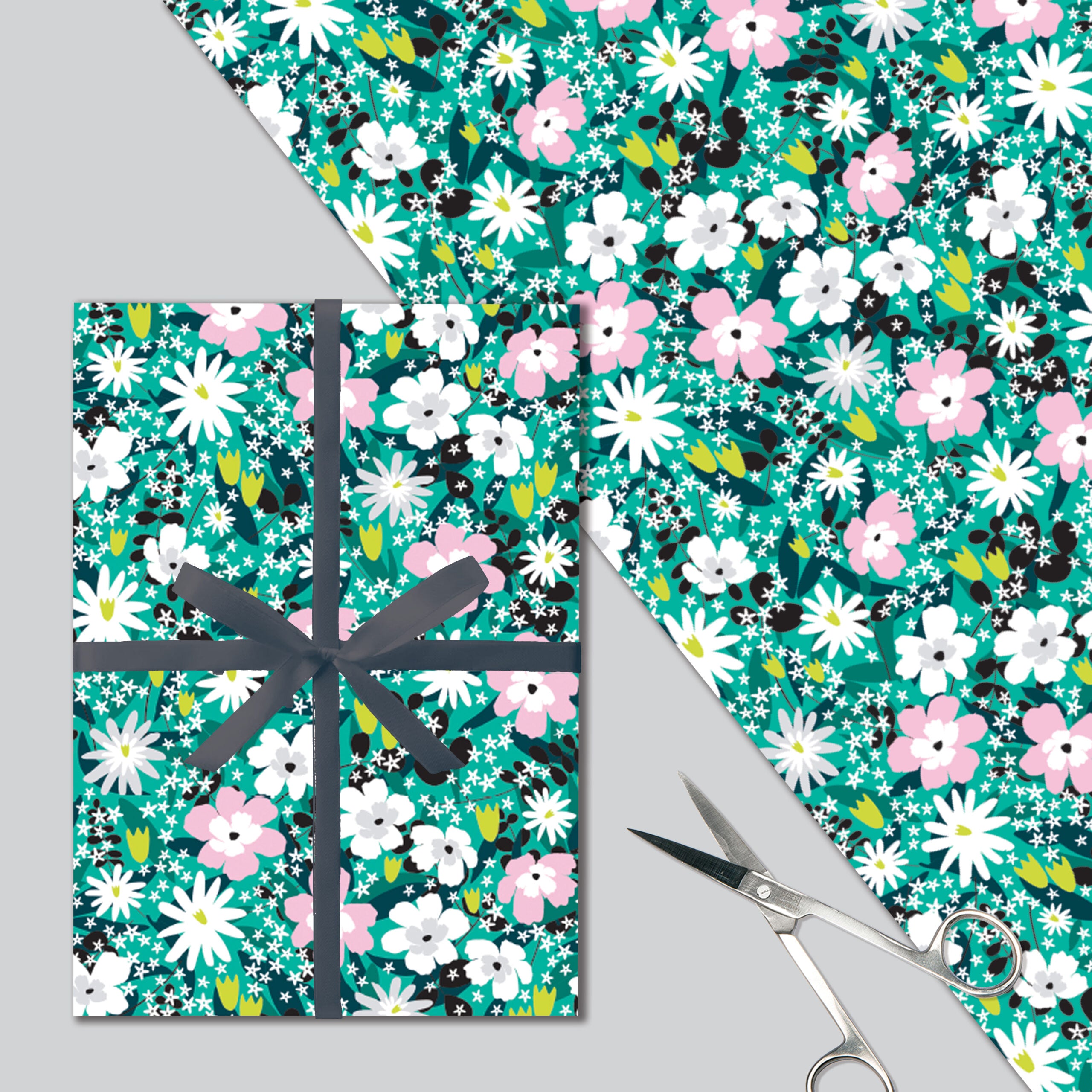 Gift Wrap Sheet -Teal Floral