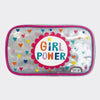 Large Glitter Pencil Case - Silver 'Girl Power' Flower & Hearts