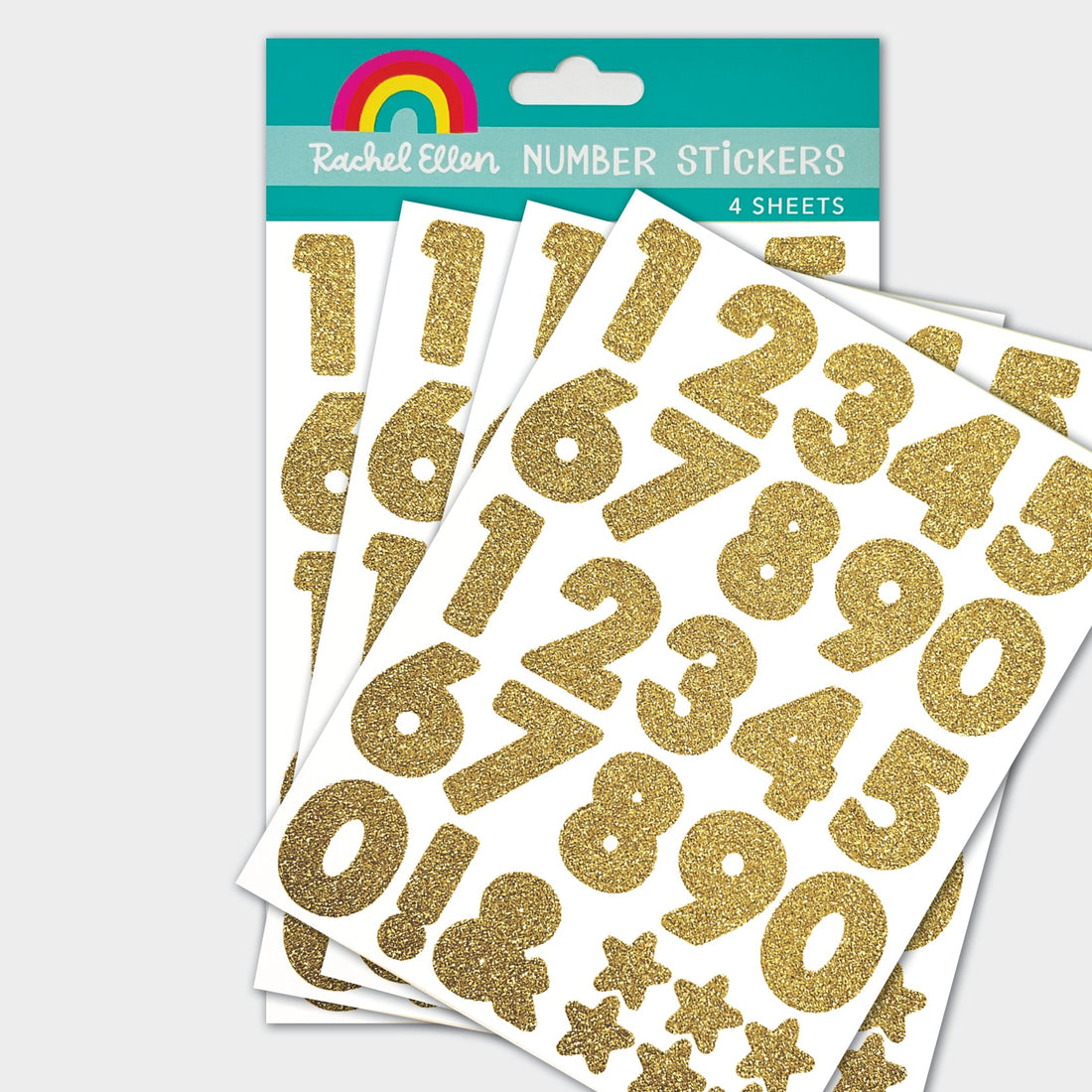 Gold Glitter Number Stickers - 4 Sheets