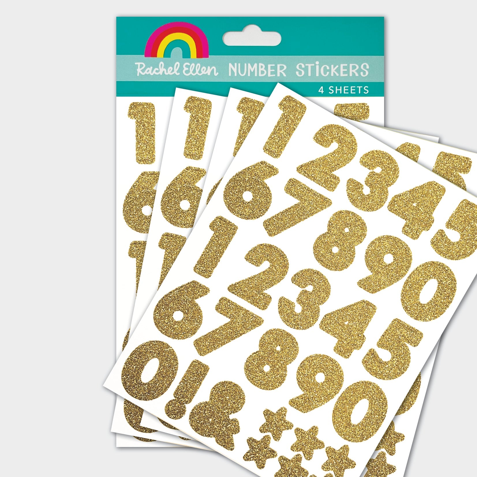 Gold Glitter Number Stickers - 4 Sheets