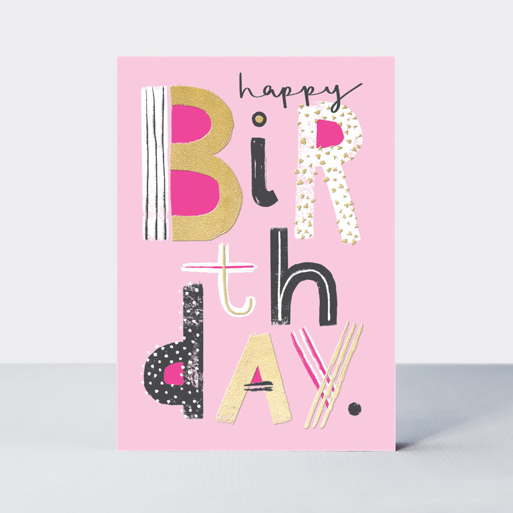 Flamingo - Birthday Type on PInk - Birthday Card