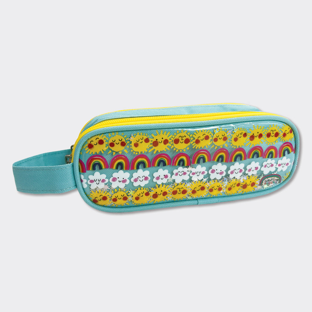 Glitter Double Zip Pencil Case With Handle - Sunny Days
