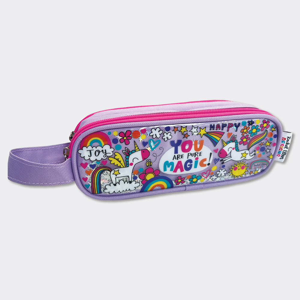 Glitter Double Zip Pencil Case With Handle - ‘You Are Pure Magic’ Unicorns and Rainbows