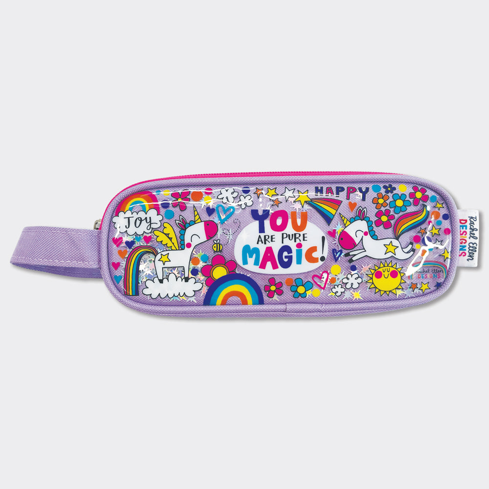 Glitter Double Zip Pencil Case With Handle - ‘You Are Pure Magic’ Unicorns and Rainbows