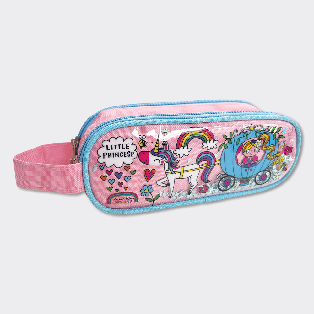 Glitter Double Zip Pencil Case With Handle - Little Princess