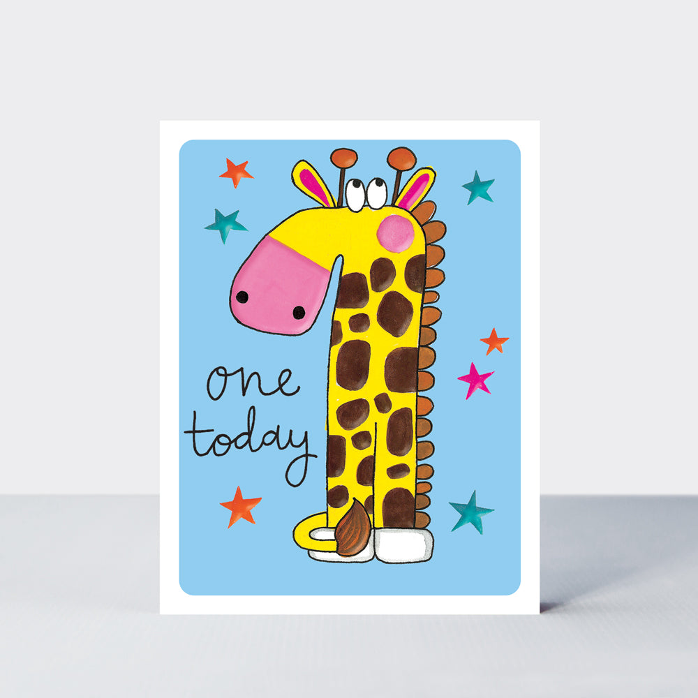 Hey! Age 1 Birthday card - Giraffe