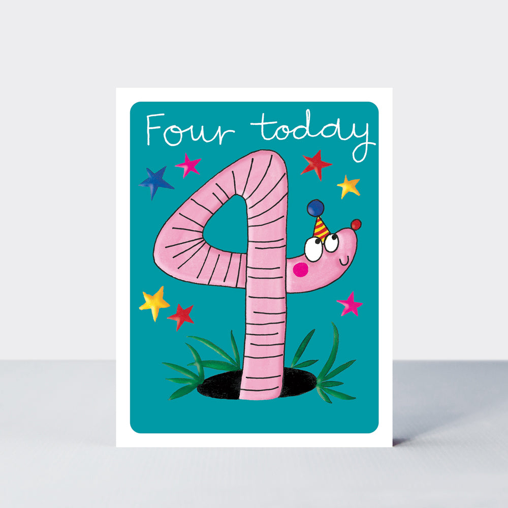 Hey! Age 4 Birthday card - Worm