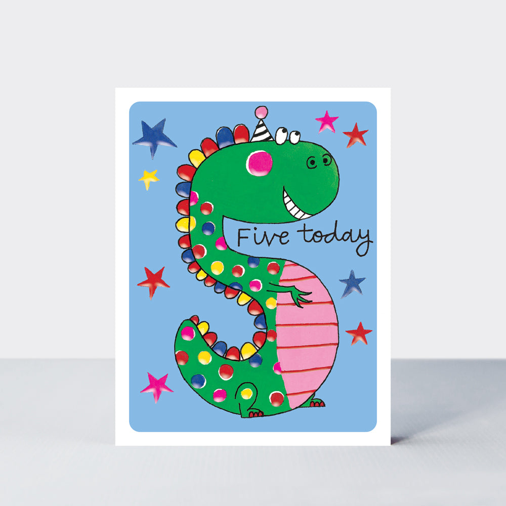 Hey! Age 5 Birthday card - Dinosaur