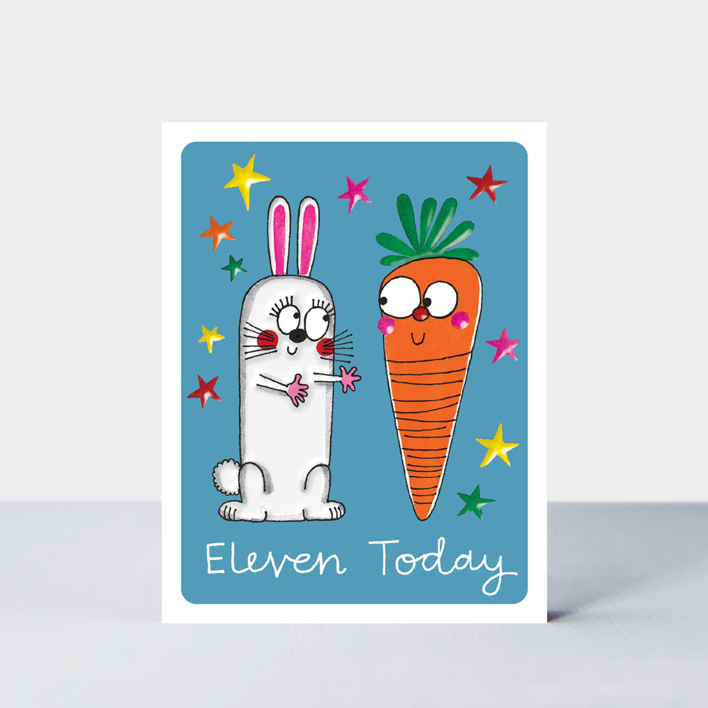 Hey! Age 11 Birthday card - Rabbit & Carrot